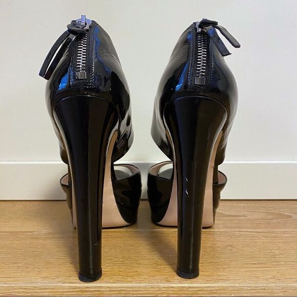 Miu Miu-Black Patent Peep Toe Zip Platform - Picture 5 of 12